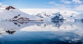 Panorama of Neko Harbor and Lester Cove with glaciers and red te Royalty Free Stock Photo