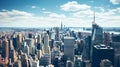 Panorama of New York city seen from roof of Empire State Building. Close-up.