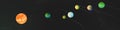 Panorama newly discovered exoplanets in TRAPPIST-1 system. The creative idea of the seven planets, and the new sun.