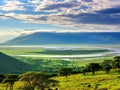 Ai Generated illustration Wildlife Concept of Panorama from Ngorongoro Crater Tanzania East Africa Royalty Free Stock Photo