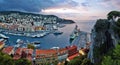 Panorama of Nice Port from the Castle Hill before sunrise