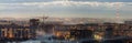 Panorama of night aerial view of Ivano-Frankivsk city, Ukraine. Scene of modern night city with bright lights of tall buildings. R