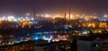 Panorama of the night city. Industrial area. Factory pipes without smoke Royalty Free Stock Photo