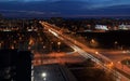 Panorama of the night city of Togliatti overlooking the intersection of Frunze and Yubileinaya streets. Royalty Free Stock Photo