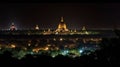 Panorama at night with golden pagoda, arts & architecture, historic buildings