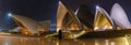Panorama Night view of Iconic Sydney Opera House at the top of stairways Sydney New South Wales Australia Royalty Free Stock Photo