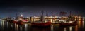 Panorama at night in the port of Hamburg Royalty Free Stock Photo