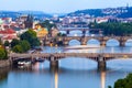 Panorama of the night Prague from the Letna park, Czech Republic. Royalty Free Stock Photo