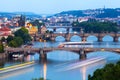 Panorama of the night Prague from the Letna park, Czech Republic. Royalty Free Stock Photo