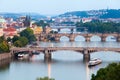 Panorama of the night Prague from the Letna park, Czech Republic. Royalty Free Stock Photo