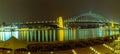 Panorama Night scene Sydney Harbor bridge Sydney New South Wales Australia. Royalty Free Stock Photo