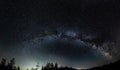 Panorama of night sky above lake Madh in National Park Lure, Albania Royalty Free Stock Photo