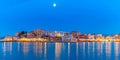 Panorama of night Venetian quay, Chania, Crete Royalty Free Stock Photo