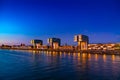 Night view of Cologne in Germany, beautiful cityscape by the Rhine at sunset Royalty Free Stock Photo