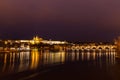 Night view of Prague Castle and St. Vitus Cathedral with Charles Bridge, Prague, Czech Republic Royalty Free Stock Photo