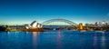 Sydney Panorama night view of Harbour bridge and City Skyline of circular quay the bridge nsw Australia Royalty Free Stock Photo