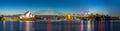 Panorama night view of Sydney Harbour bridge and City Skyline of circular quay the bridge nsw Australia Royalty Free Stock Photo