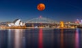 Sydney Harbour bridge at night and CBD buildings on the foreshore in NSW Australia Royalty Free Stock Photo