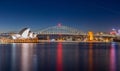 Sydney Harbour Bridge Nighty and CBD buildings on the foreshore in NSW Australia