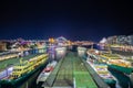 Panorama night view of Sydney Harbour and City Skyline of circular quay the bridge nsw Australia Royalty Free Stock Photo