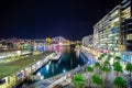 Panorama night view of Sydney Harbour and City Skyline of circular quay the bridge nsw Australia Royalty Free Stock Photo