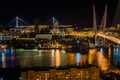 Panorama of night Vladivostok. The bridge through a bay Golden Horn. Royalty Free Stock Photo