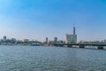 Panorama of the Nile River, view of the Cairo city bridges buildings and pyramids Royalty Free Stock Photo