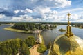 Panorama of the Nilo-Stolobensky desert in the Tver region on the background of lake Seliger from the dome of the Epiphany Cathedr Royalty Free Stock Photo