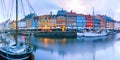 Panorama of Nyhavn in Copenhagen, Denmark.