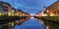 Panorama of Nyhavn in Copenhagen, Denmark.