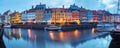 Panorama of Nyhavn in Copenhagen, Denmark.