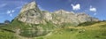 Panorama of Oberblegisee lake in Swiss Alps with blue sky and copy space Royalty Free Stock Photo