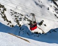 Panorama from the observation platform of the Stockhorn mountain. Gondola climbs the mountain