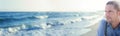 Panorama ocean panoramic view man thinking or meditating Royalty Free Stock Photo