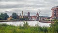 Panorama view of old Town in Gdansk with St. Marys and St. Johns tower