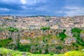 Panorama od Matera town historical centre Sasso Caveoso old ancient town Sassi di Matera with cave rock houses