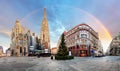 Panorama od Vienna square with rainbow - Stephens cathedral, nob