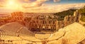 Panorama of Odeon of Herodes Atticus at sunset, Athens, Greece