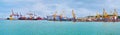 Panorama of Odessa Sea Port with cargo cranes, Ukraine