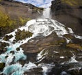 Panorama of Ofaerufoss waterfall in Eldgja Canyon in southern highlands of Iceland, as seen from the middle level