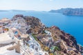 Panorama of Oia with castle of Oia at Santorini island, Greece Royalty Free Stock Photo