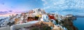 Panorama of Oia or Ia at sunset, Santorini, Greece Royalty Free Stock Photo