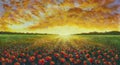 Panorama oil painting of a red poppy field flower Royalty Free Stock Photo