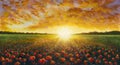 Panorama oil painting of a red poppy field flower. Summer flowers red field Royalty Free Stock Photo