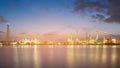 Panorama oil refinery night light river front Royalty Free Stock Photo