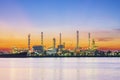 Panorama of oil refinery with reflection, petrochemical plant.