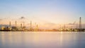 Panorama oil refinery river front during sunrise Royalty Free Stock Photo