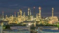 Panorama of Oil refinery and storage tanks at twilight