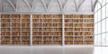 Panorama old books on white shelf in book shop or library.classic style. Royalty Free Stock Photo