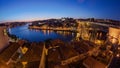 Panorama old city Porto at river Duoro,with Port transporting boats after sunset day to night timelapse, Oporto Royalty Free Stock Photo